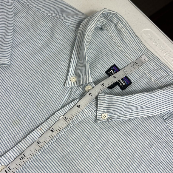 Patagonia Sz XXL Organic Cotton Blend Short Sleeve Blue/White Button Down Shirt - Picture 7 of 13